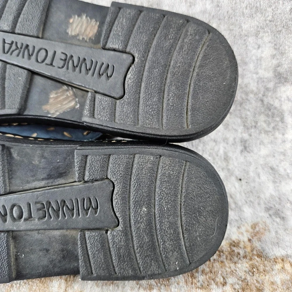 Minnetonka‎ Thong Sandals Womens 10 Platform Blue Leather Whipstitch Boho